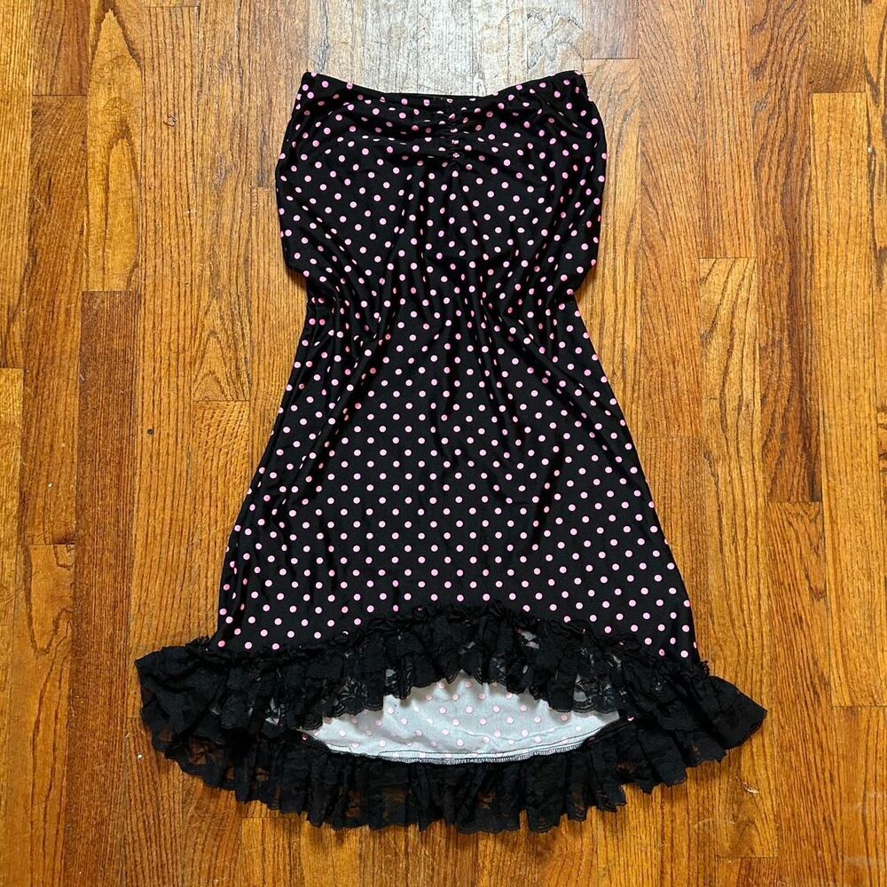 Attempt Black and Pink Polka Dot Lace Mini Dress